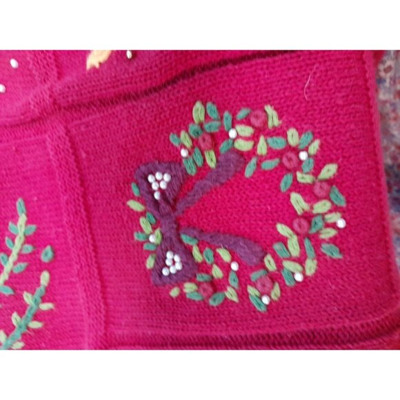 Vintage 80s Womens Size XL 3D Embroidered Embellished Christmas Holiday Sweater - Picture 3 of 6